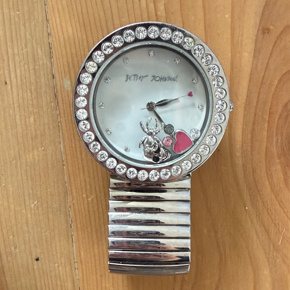 Betsey Johnson Silver Watch with Pink Accents